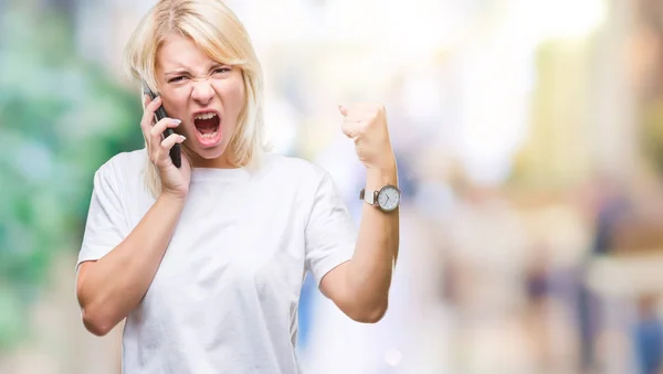 Young Beautiful Blonde Woman Calling Talking Smartphone Isolated Background Annoyed — Stock Photo, Image