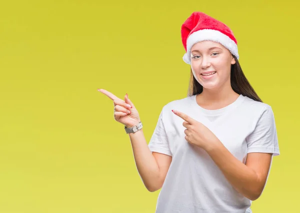 Jeune Belle Femme Caucasienne Portant Chapeau Noël Sur Fond Isolé — Photo