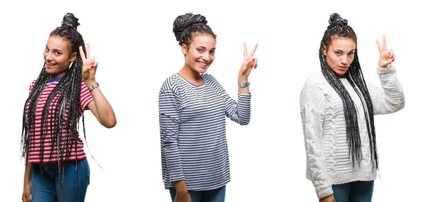 Collage Aus Schönen Geflochtenen Haaren Afrikanisch Amerikanische Frau Über Isoliertem — Stockfoto