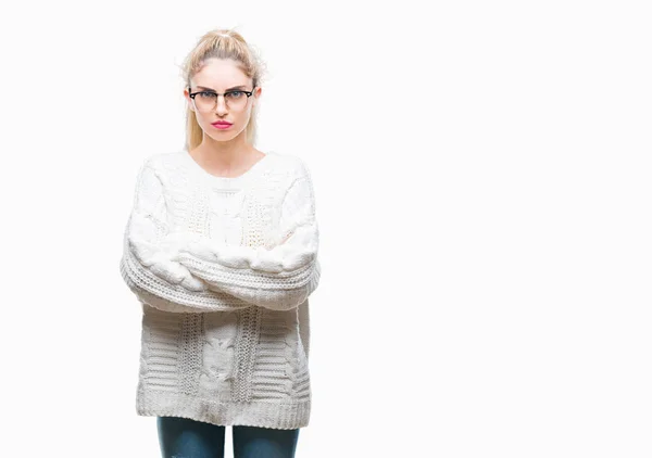 Junge Schöne Blonde Frau Mit Brille Über Isoliertem Hintergrund Skeptisch — Stockfoto