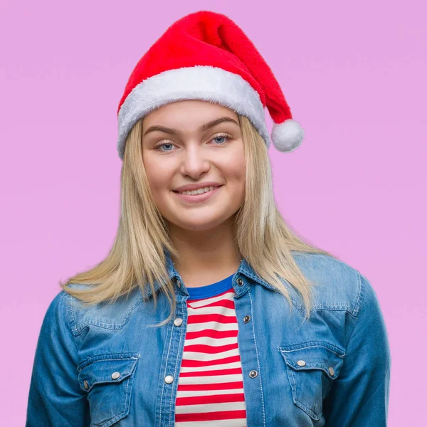 Unga Kaukasiska Kvinna Bär Jul Hatt Över Isolerade Bakgrund Med — Stockfoto