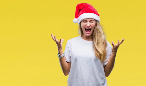 Joven Mujer Rubia Hermosa Con Sombrero Navidad Sobre Fondo Aislado — Foto de Stock