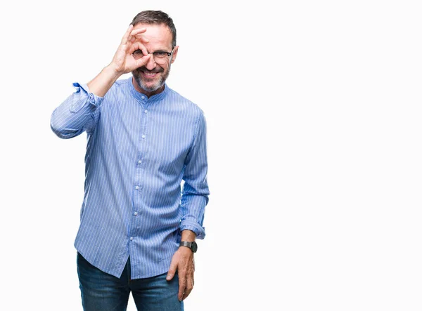Middle Age Hoary Senior Man Wearing Glasses Isolated Background Doing — Stock Photo, Image