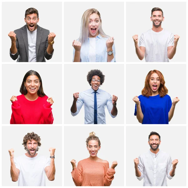 Collage Group Young People Woman Men Isolated Background Celebrating Surprised — Stock Photo, Image