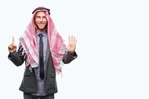 Giovane Bell Uomo Arabo Con Capelli Lunghi Che Indossa Keffiyeh — Foto Stock