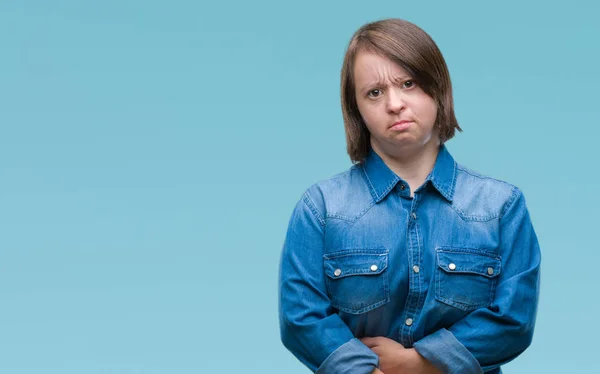 Ung Vuxen Kvinna Med Downs Syndrom Över Isolerade Bakgrund Med — Stockfoto