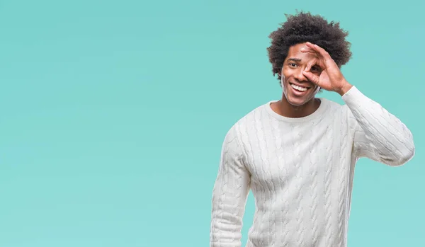 Afro Americano Uomo Sfondo Isolato Facendo Gesto Con Mano Sorridente — Foto Stock