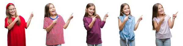 Colagem Jovem Menina Bonita Criança Sobre Fundo Isolado Sorrindo Olhando — Fotografia de Stock