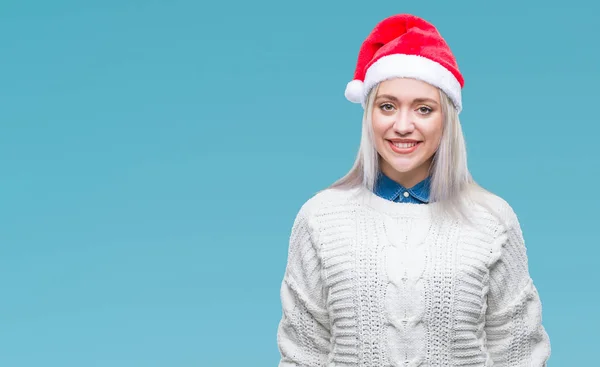 Mulher Loira Jovem Usando Chapéu Natal Sobre Fundo Isolado Com — Fotografia de Stock