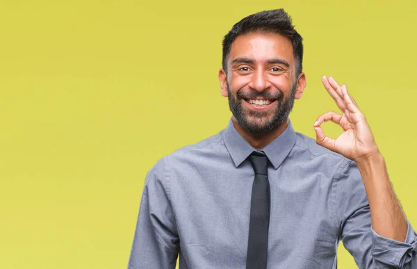 Homem Negócios Hispânico Adulto Sobre Fundo Isolado Sorrindo Positivo Fazendo — Fotografia de Stock