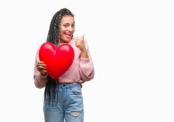 Jovem Trançado Cabelo Afro Americano Menina Segurando Coração Lido Sobre — Fotografia de Stock