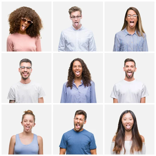 Collage Van Groep Jongeren Vrouw Mannen Witte Solated Achtergrond Steken — Stockfoto