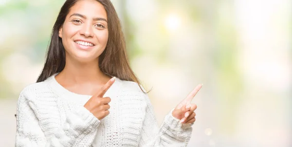 Young Beautiful Arab Woman Wearing Winter Sweater Isolated Background Smiling — Stock Photo, Image