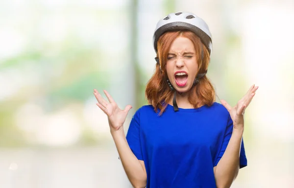 Young Beautiful Woman Wearing Cyclist Helmet Isolated Background Celebrating Mad — Stock Photo, Image