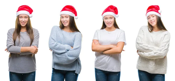 Kolaj Genç Kız Noel Şapka Üzerinde Beyaz Bir Arka Plan — Stok fotoğraf
