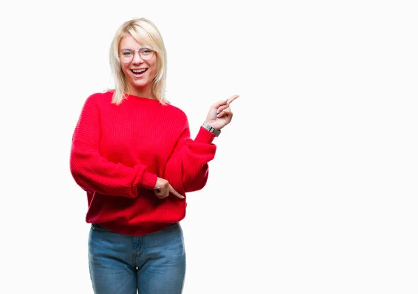 Young Beautiful Blonde Woman Wearing Sweater Glasses Isolated Background Big — Stock Photo, Image