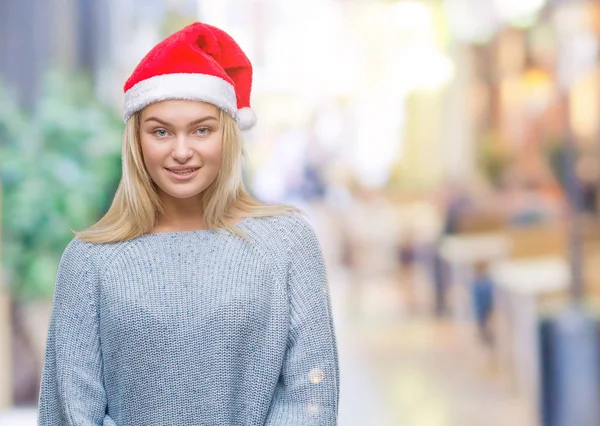 Καυκάσιος Γυναίκα Φοράει Καπέλο Χριστουγέννων Πάνω Από Απομονωμένες Φόντο Μια — Φωτογραφία Αρχείου