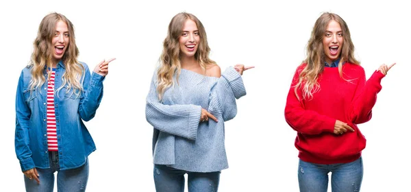 Jovem Bela Jovem Sobre Fundo Branco Isolado Com Grande Sorriso — Fotografia de Stock