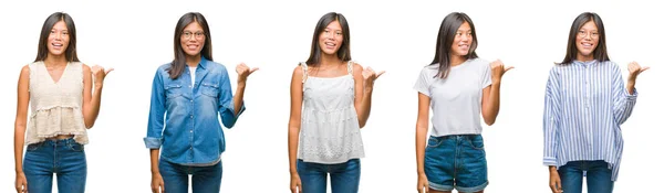 Collage Chino Asiático Mujer Sobre Aislado Fondo Sonriendo Con Feliz — Foto de Stock