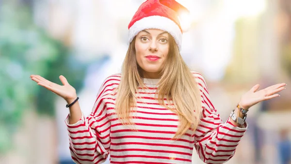 Mujer Hermosa Joven Con Sombrero Navidad Sobre Fondo Aislado Expresión —  Fotos de Stock