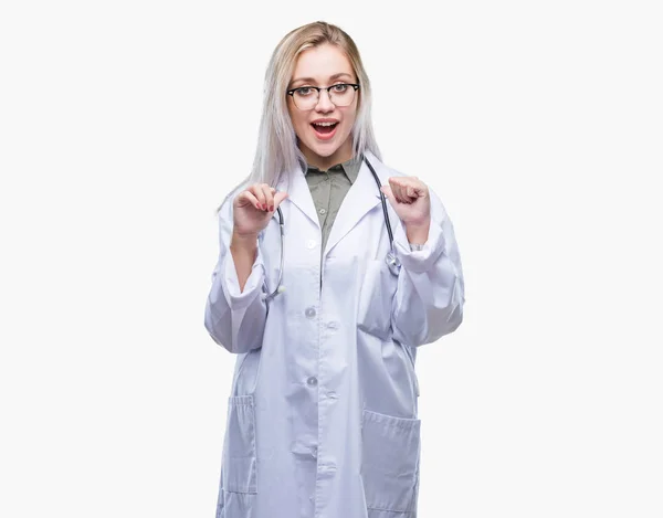 Young Blonde Doctor Woman Isolated Background Looking Confident Smile Face — Stock Photo, Image