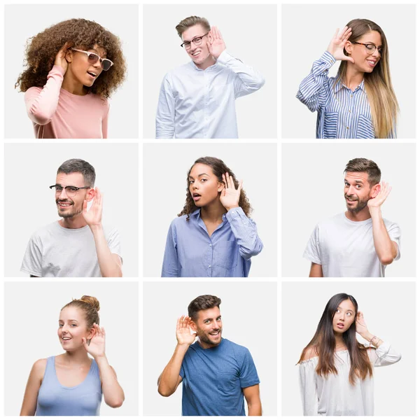 Collage Van Groep Jongeren Vrouw Mannen Witte Solated Achtergrond Glimlachend — Stockfoto