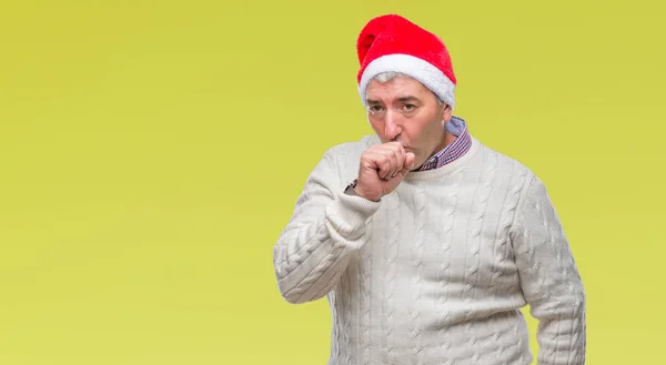 Bell Uomo Anziano Che Indossa Cappello Natale Sfondo Isolato Sensazione — Foto Stock