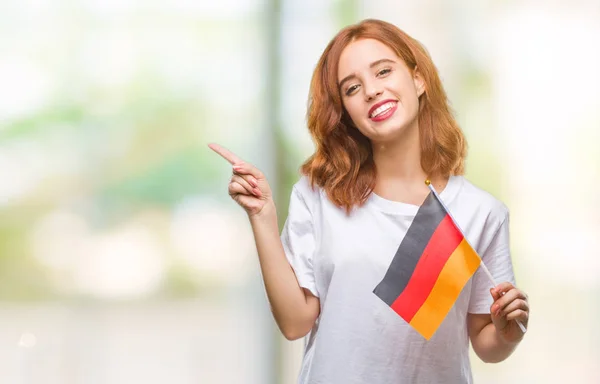 Jeune Belle Femme Tenant Drapeau Allemagne Sur Fond Isolé Très — Photo