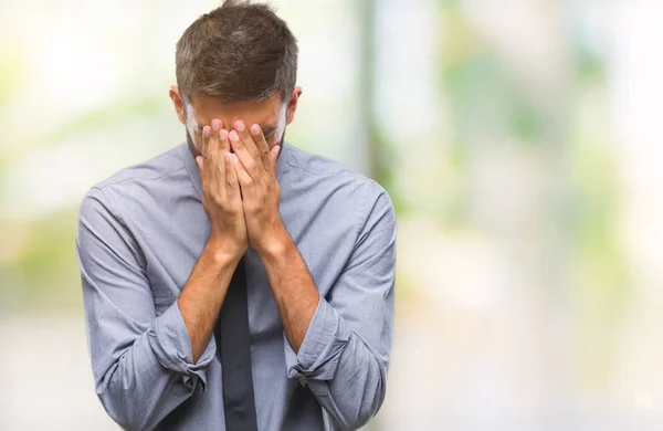 Adult Hispanic Business Man Isolated Background Sad Expression Covering Face — Stock Photo, Image
