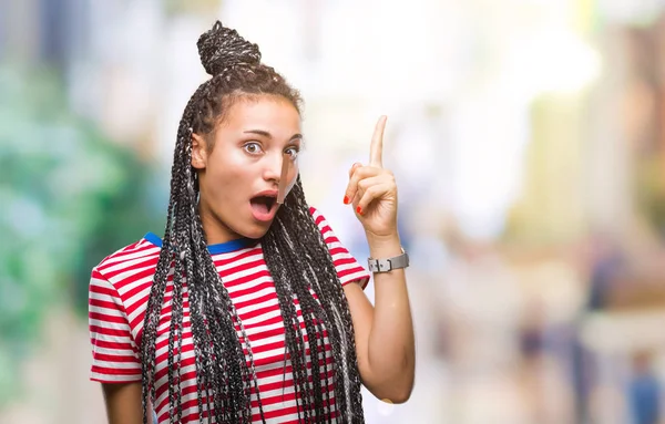 Jovem Trançado Cabelo Afro Americano Menina Sobre Fundo Isolado Apontando — Fotografia de Stock