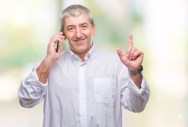 Handsome Senior Man Talking Smartphone Isolated Background Surprised Idea Question — Stock Photo, Image