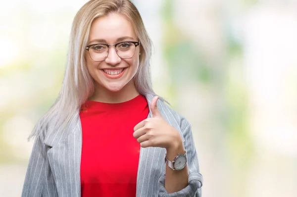 Ung Blond Affärskvinna Bär Mode Jacka Över Isolerade Bakgrund Gör — Stockfoto