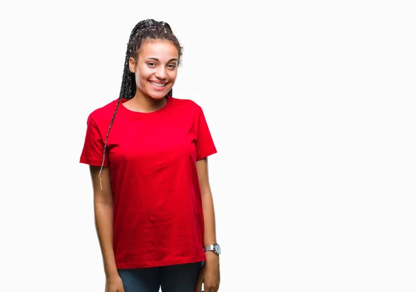 Joven Trenzado Cabello Afroamericano Chica Sobre Fondo Aislado Con Una — Foto de Stock