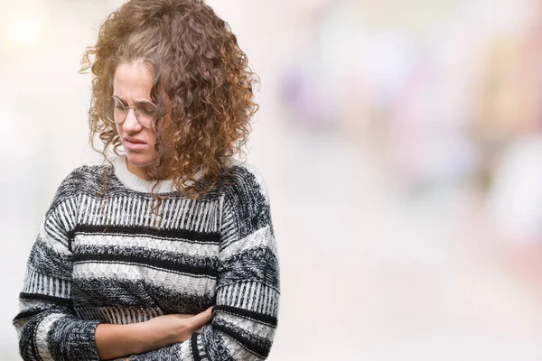 Mooie Brunette Krullend Haar Jong Meisje Met Bril Geïsoleerd Achtergrond — Stockfoto