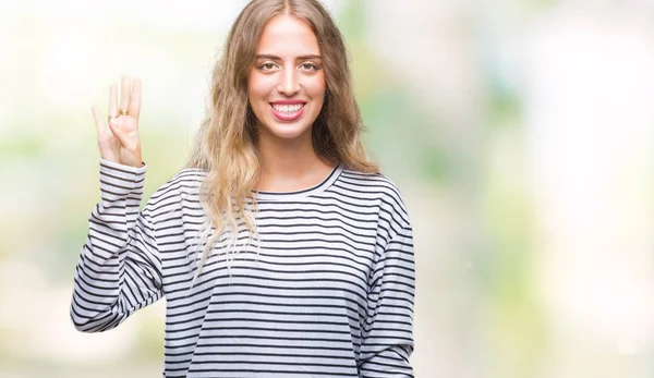 Schöne Junge Blonde Frau Trägt Streifen Pullover Über Isoliertem Hintergrund — Stockfoto