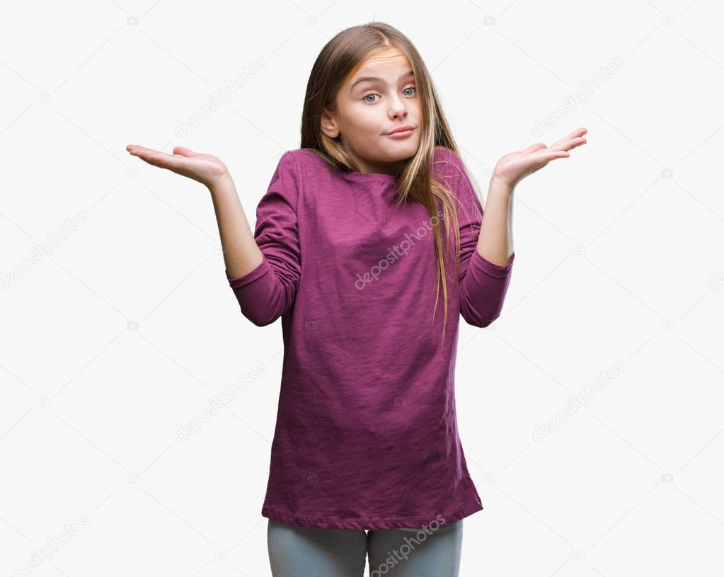 Young beautiful girl over isolated background clueless and confused expression with arms and hands raised. Doubt concept.