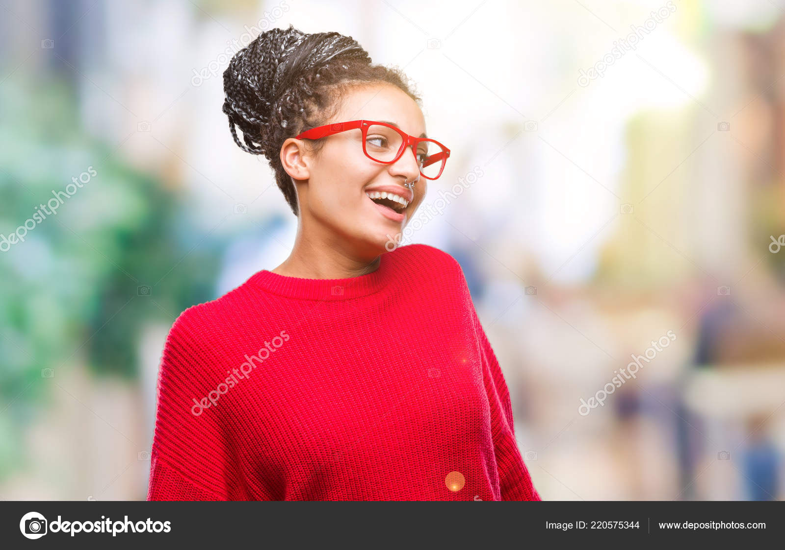 Young Braided Hair African American Girl Wearing Sweater Glasses