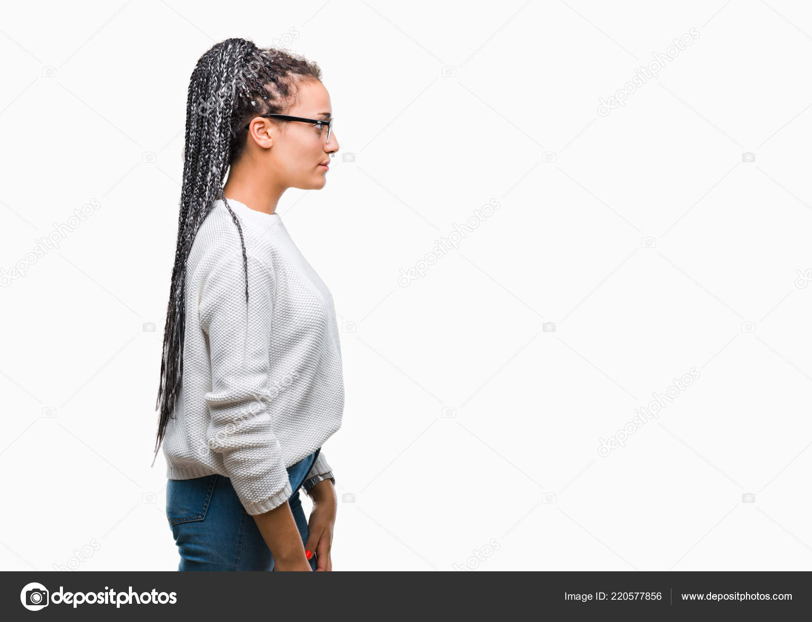 Young Braided Hair African American Girl Wearing Glasses Sweater