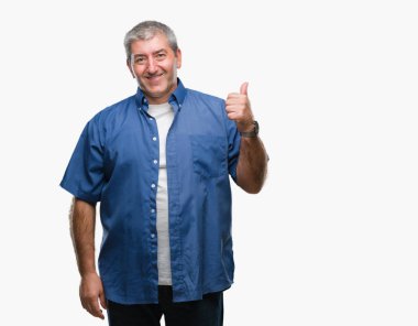 Hareketi el ile mutlu yaşasın yapıyor izole arka plan üzerinde yakışıklı komuta sizde. Kameraya bakarak başarı gösteren ile ifade onaylama.