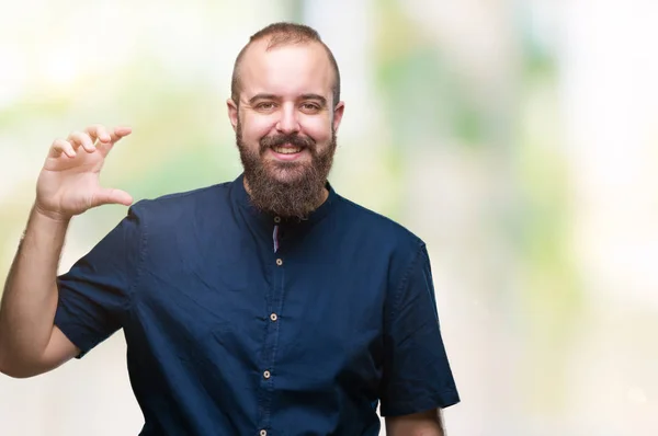 Homem Jovem Hipster Caucasiano Sobre Fundo Isolado Sorrindo Gestos Confiantes — Fotografia de Stock