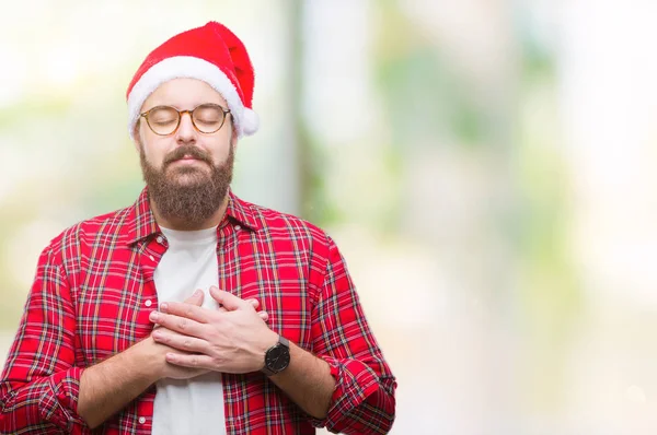 Joven Hombre Caucásico Con Sombrero Navidad Sobre Fondo Aislado Sonriendo — Foto de Stock