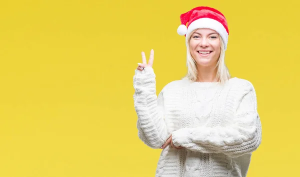 Junge Schöne Blonde Frau Mit Weihnachtsmütze Über Isoliertem Hintergrund Lächelnd — Stockfoto