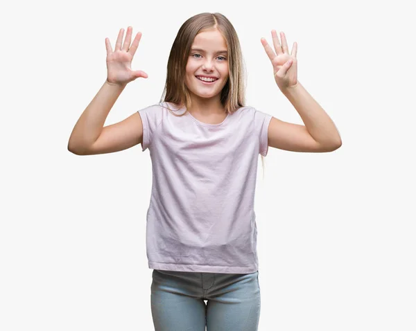 Menina Bonita Nova Sobre Fundo Isolado Mostrando Apontando Para Cima — Fotografia de Stock