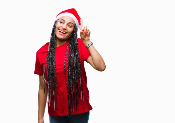 Jovem Trançado Cabelo Afro Americano Menina Vestindo Chapéu Natal Sobre — Fotografia de Stock