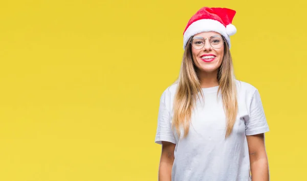 Jovem Mulher Bonita Vestindo Chapéu Natal Sobre Fundo Isolado Com — Fotografia de Stock