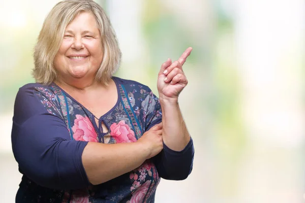 Senior Size Caucasian Woman Isolated Background Big Smile Face Pointing — Stock Photo, Image