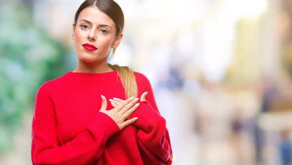 Junge Schöne Geschäftsfrau Winterpullover Vor Isoliertem Hintergrund Lächelnd Mit Den — Stockfoto