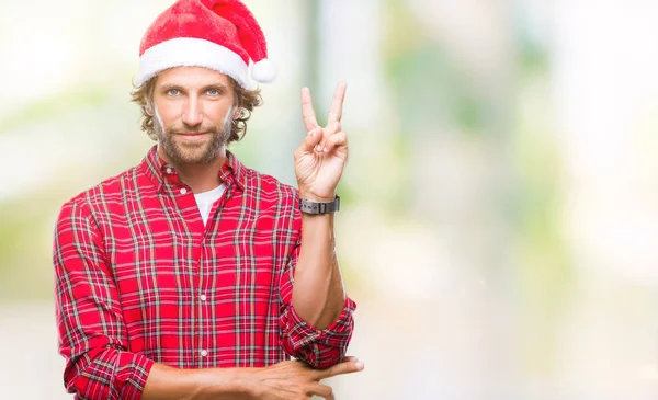 Hispánský Aristokratickým Model Nosí Santa Claus Christmas Izolované Pozadí Usmívající — Stock fotografie