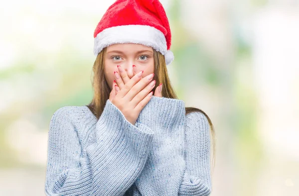 Joven Hermosa Mujer Caucásica Con Sombrero Navidad Sobre Fondo Aislado —  Fotos de Stock