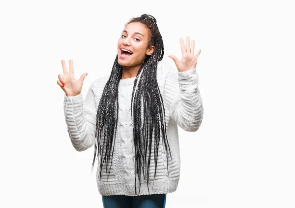Giovane Capelli Intrecciati Ragazza Afro Americana Indossa Maglione Sfondo Isolato — Foto Stock